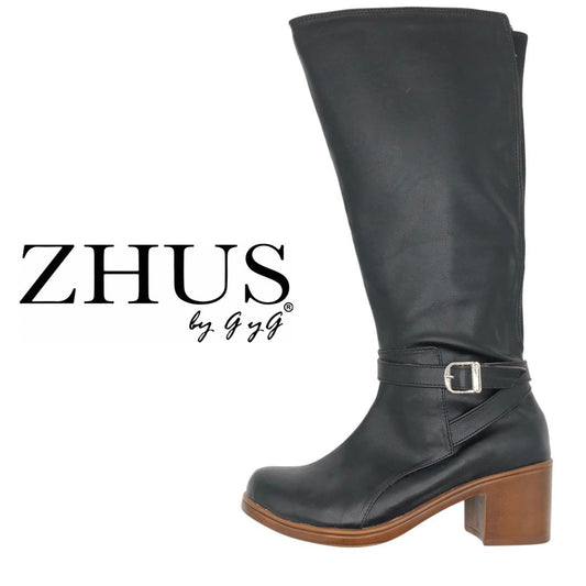 Bota caña alta elegante negra elastico