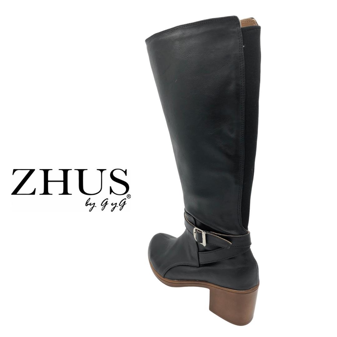 Bota caña alta elegante negra elastico