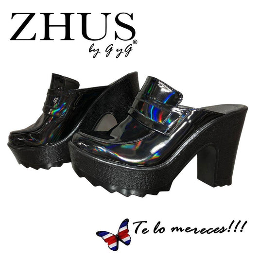 Zueco charol negro tornasol