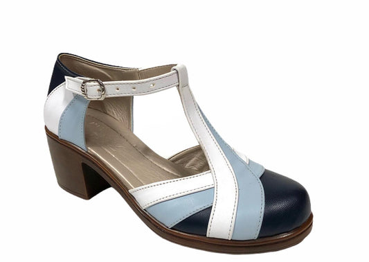 Sandalia tricolor azul, celeste y blanco