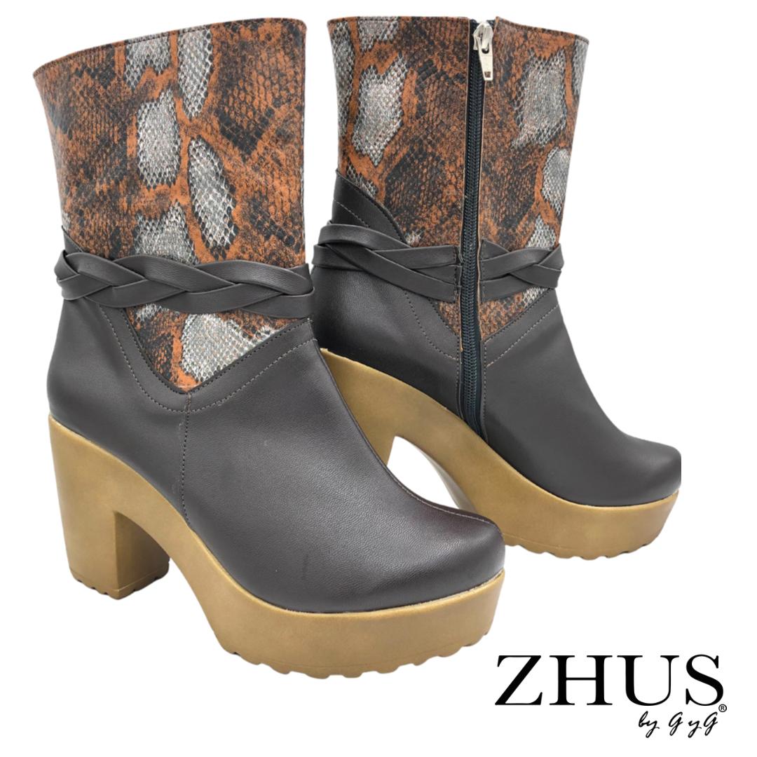 Bota cowgirl trenzada café