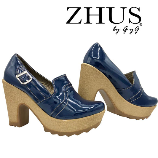 ZHUS tacón alto charol vino y azul