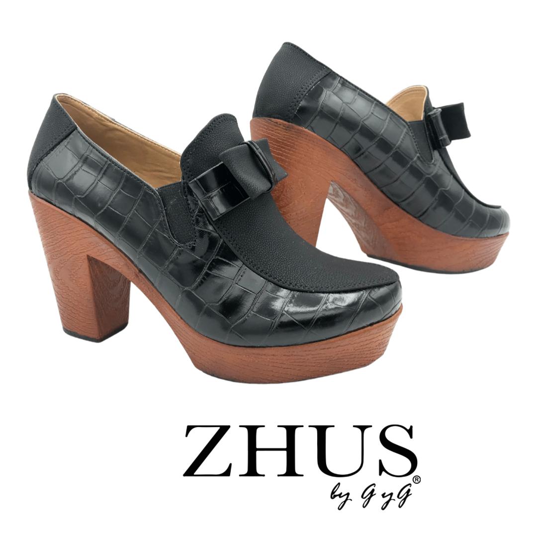 Mocasín negro tacón mediano