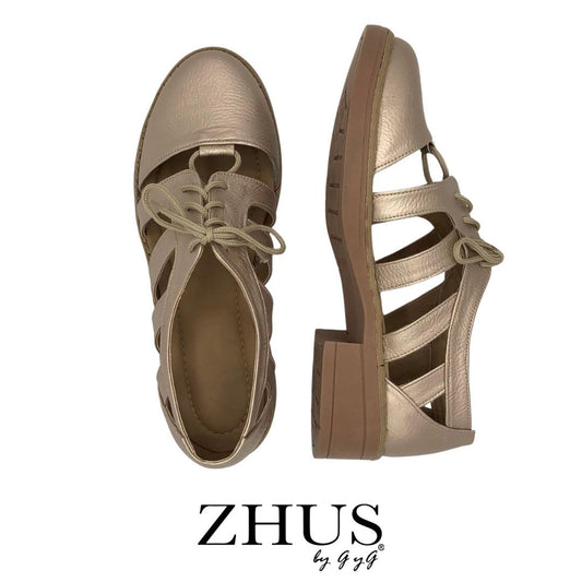 Zapatillas oro rosa, tacón bajito