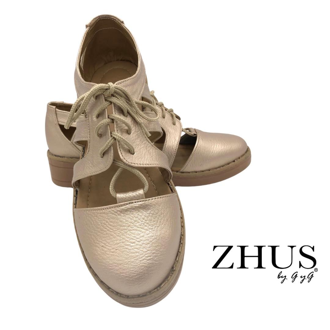 Zapatillas oro rosa, tacón bajito