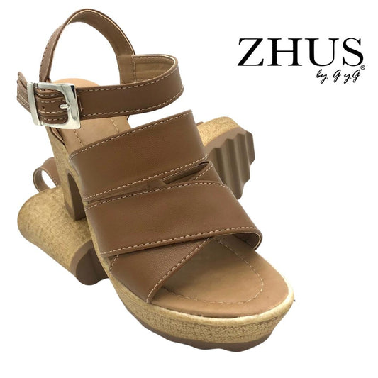 Sandalia camel tacón alto