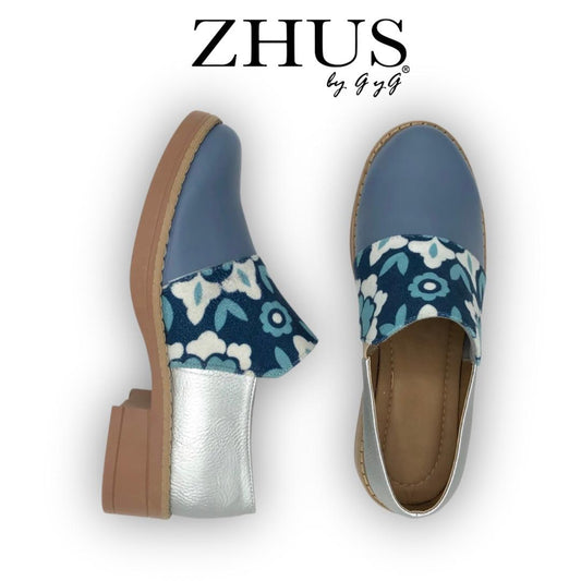 Botín tobillero plata, indigo, floral