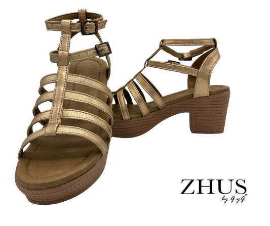 Sandalia Cangrejera Mujer con Tacón – Oro Rosa Metálico | ZHUS