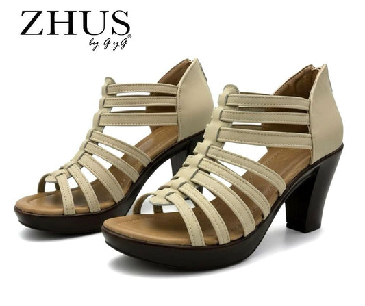 Sandalia Mujer con Tacón – Beige Hueso | ZHUS
