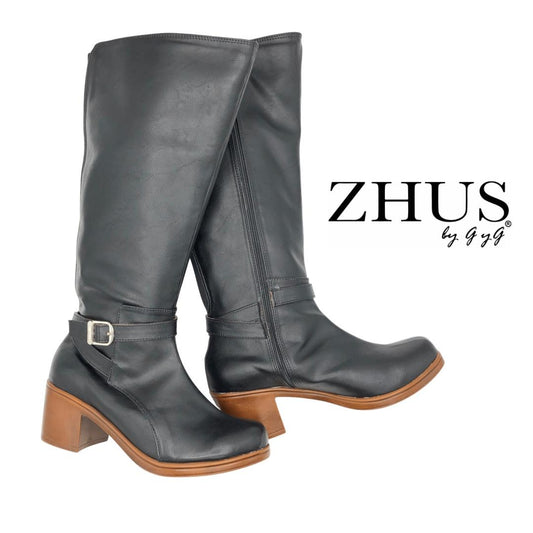 Bota caña alta elegante negra elastico