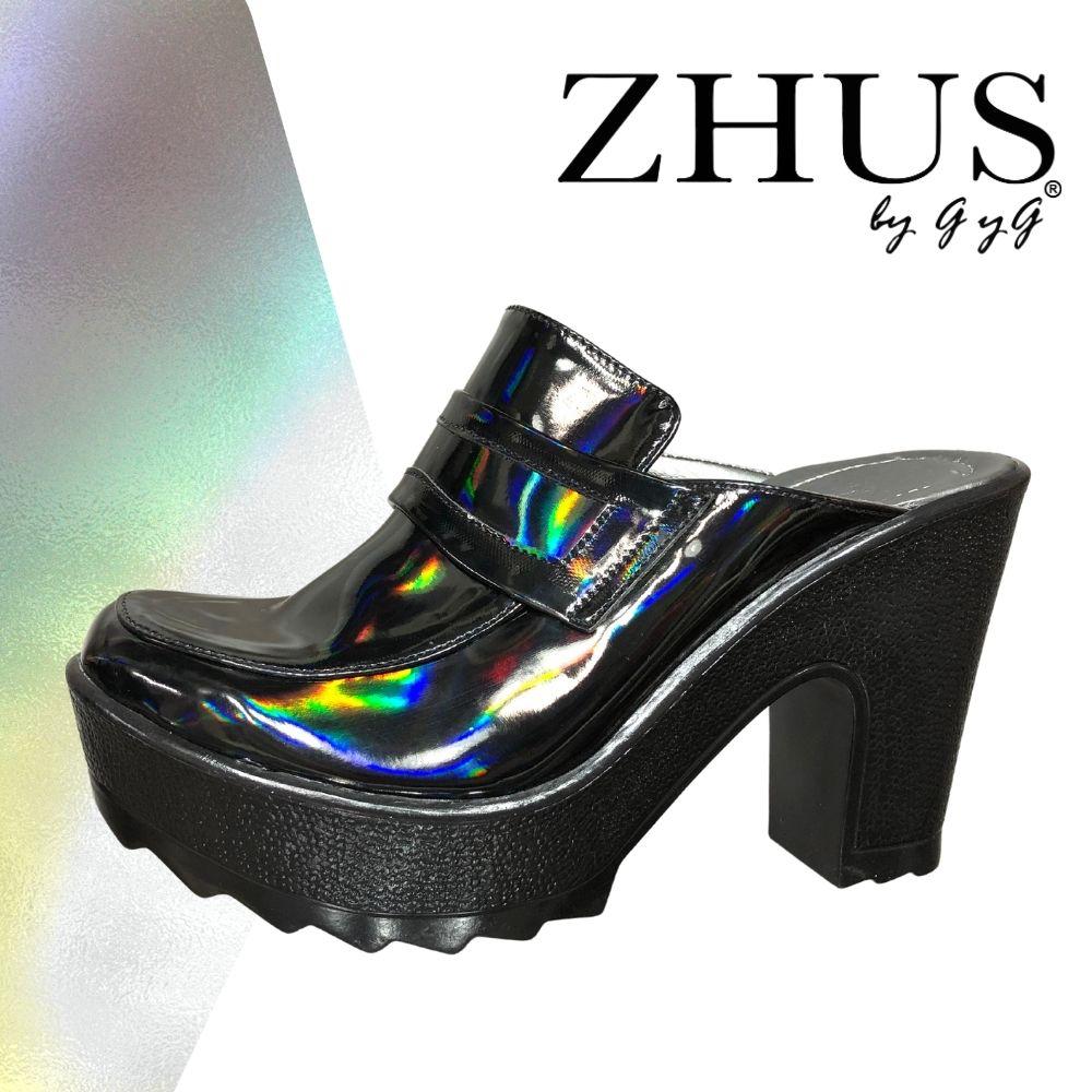 Zueco charol negro tornasol
