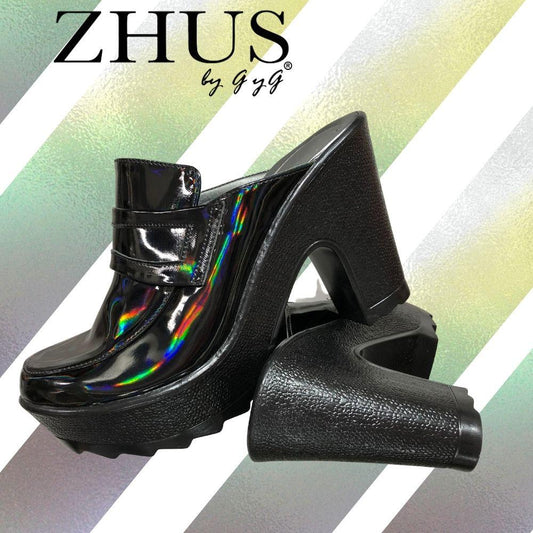 Zueco charol negro tornasol