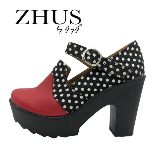 ZHUS tacón alto rojo polka dots