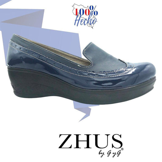 Cuña azul charol bajita tipo americana