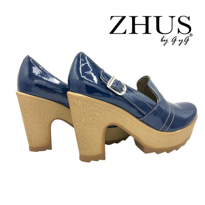 ZHUS tacón alto charol vino y azul