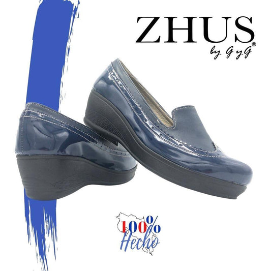 Cuña azul charol bajita tipo americana