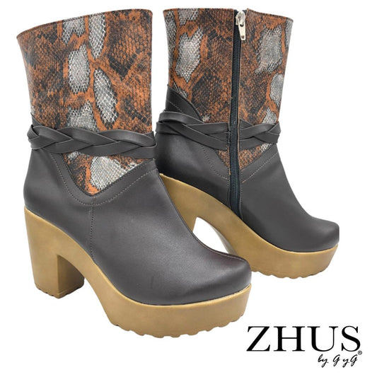 Bota cowgirl trenzada café