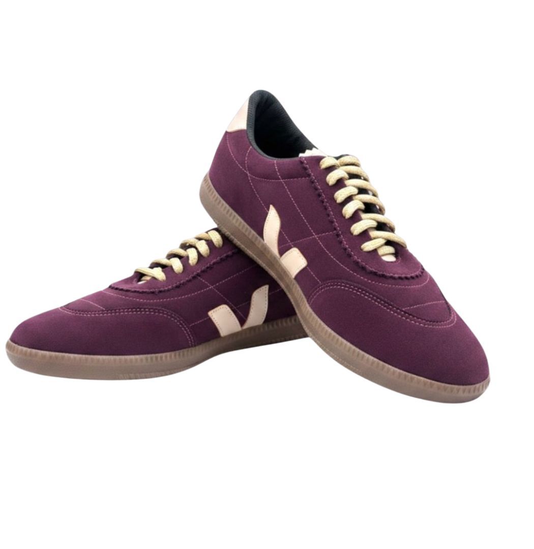 ZHUS Tenis Vino con Logo V | Zapatilla Estilo Veja Hecha a Mano | Cuero Vegano