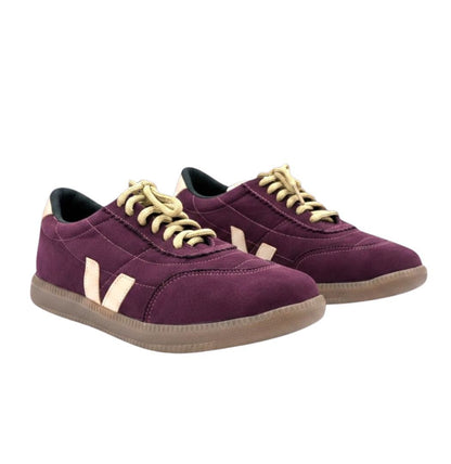 ZHUS Tenis Vino con Logo V | Zapatilla Estilo Veja Hecha a Mano | Cuero Vegano