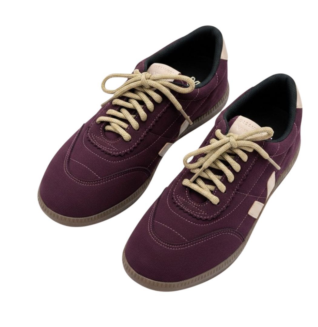 ZHUS Tenis Vino con Logo V | Zapatilla Estilo Veja Hecha a Mano | Cuero Vegano