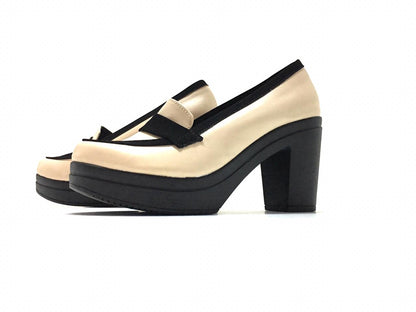 Ejecutivo beige mocasín tacón mediano
