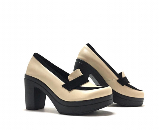 Ejecutivo beige mocasín tacón mediano