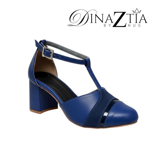DinaZtia by ZHUS | Zapato Azul T-Strap con Tacón | Cuero Vegano