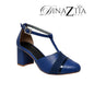 DinaZtia by ZHUS | Zapato Azul T-Strap con Tacón | Cuero Vegano
