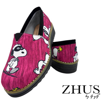 ZHUS Snoopy | Slip-On Fucsia Estampado | Zapato Cómodo de Mujer