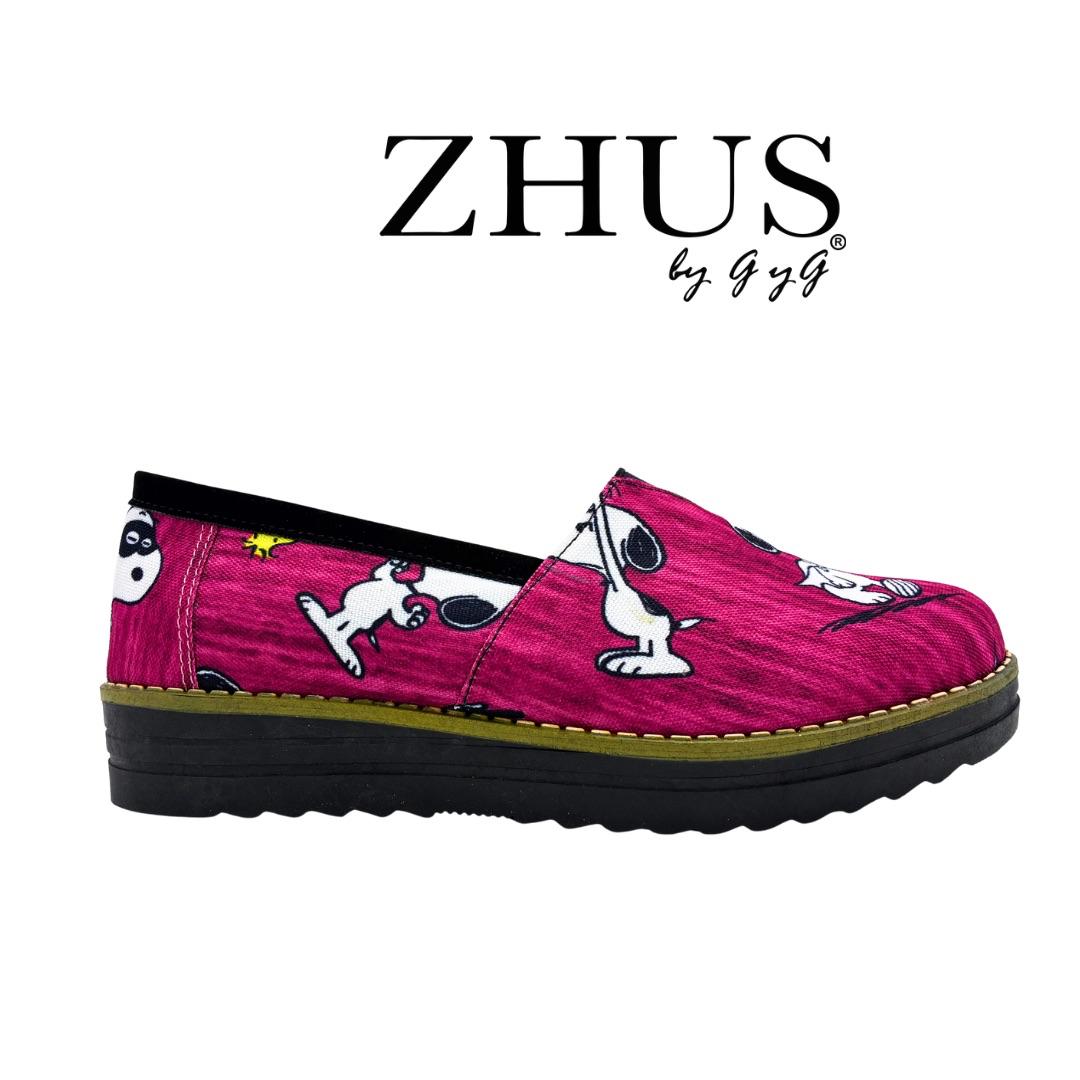 ZHUS Snoopy | Slip-On Fucsia Estampado | Zapato Cómodo de Mujer