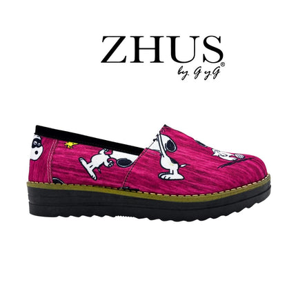 ZHUS Snoopy | Slip-On Fucsia Estampado | Zapato Cómodo de Mujer