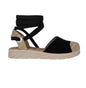 ZHUS Alpargata Negra con Lazo | Sandalia Espadrille con Punta de Yute | Cuero Vegano
