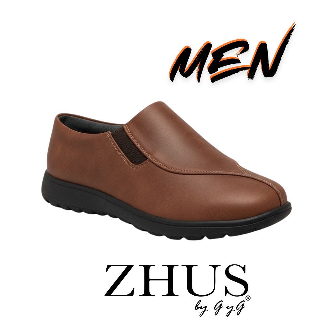 ZHUS Mocasín Slip-On para Hombre | Zapato de Meter Café con Elástico | Cuero Vegano