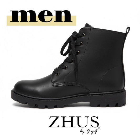 ZHUS Bota Táctica Negra | Bota con Cordones para Hombre | Cuero Vegano | Combat boot