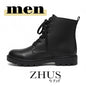 ZHUS Bota Táctica Negra | Bota con Cordones para Hombre | Cuero Vegano | Combat boot
